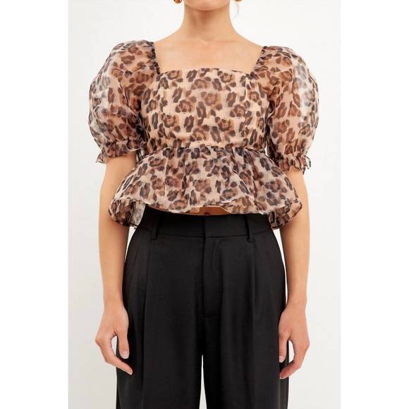 NEW ENDLESS ROSE estella leopard puff sleeve top in leopard - Picture 5 of 5